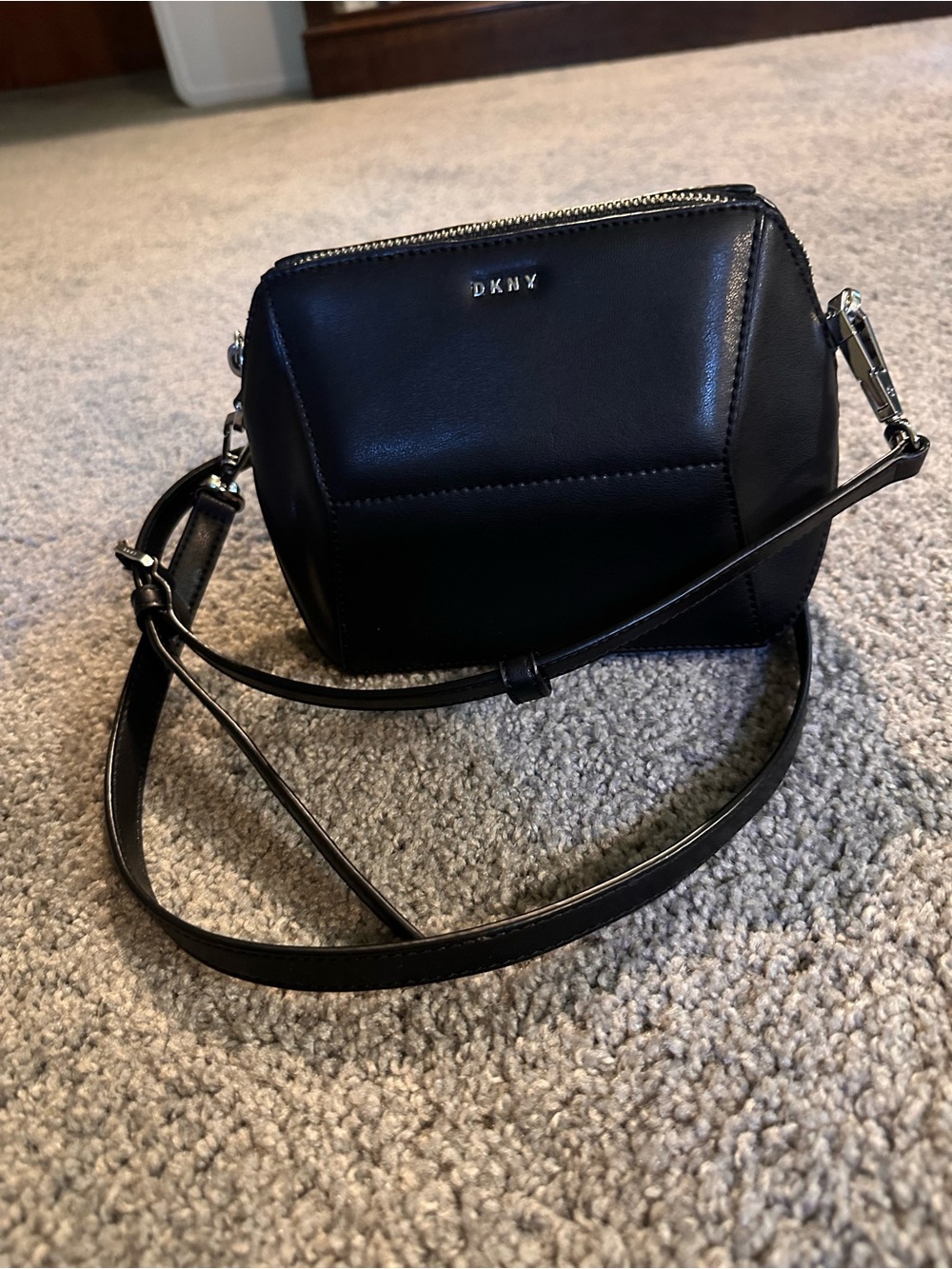 DKNY Smooth Black Leather Compact Crossbody